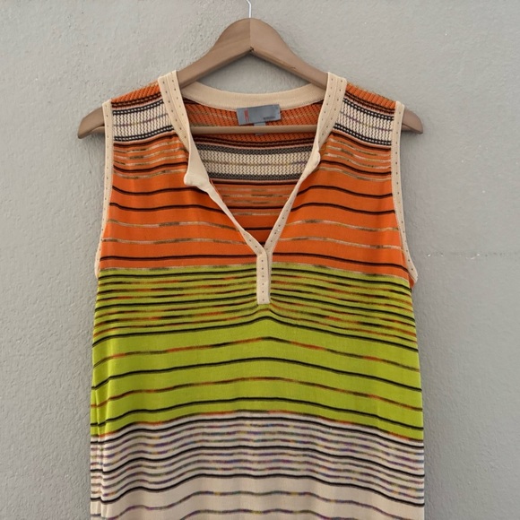 Vintage 90s Y2K Missoni Stripe Tank Dress 12 Chartreuse Crochet Knit Italy - Picture 4 of 9